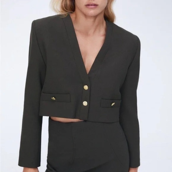 ✨Dark gray crop blazer Zara ✨ - Picture 3 of 5